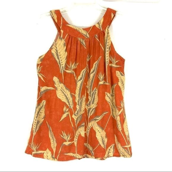 Nani Hawaii Tank Blouse Tropical Hawaiian Flowers Orange and Yellows Size S - Picture 4 of 5